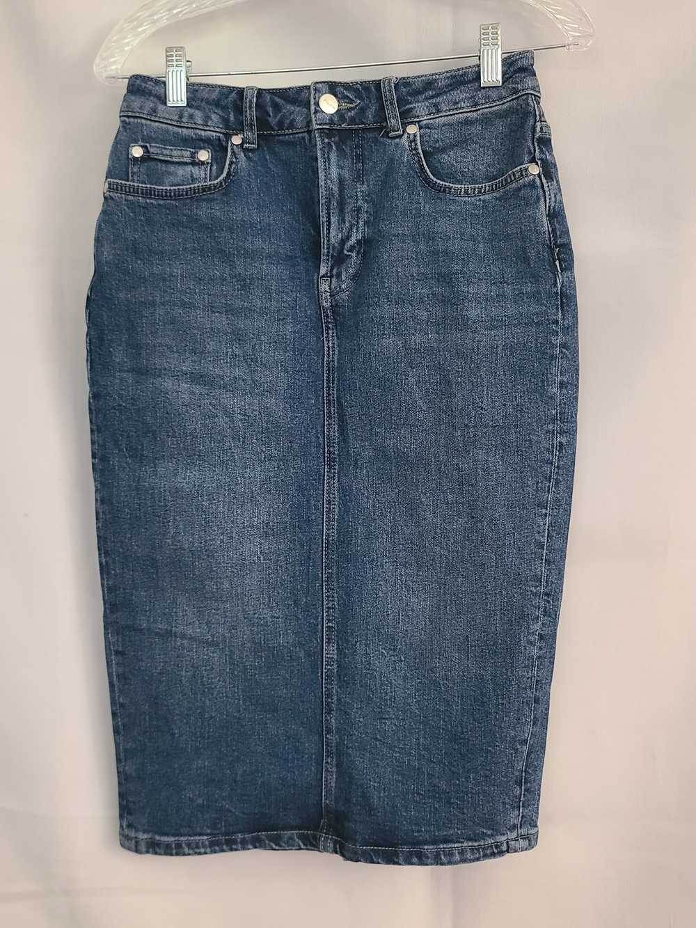 Pilcro Sz 0 Denim Medium Wash Stretchy Fitted Back Slit Jean Pencil Skirt